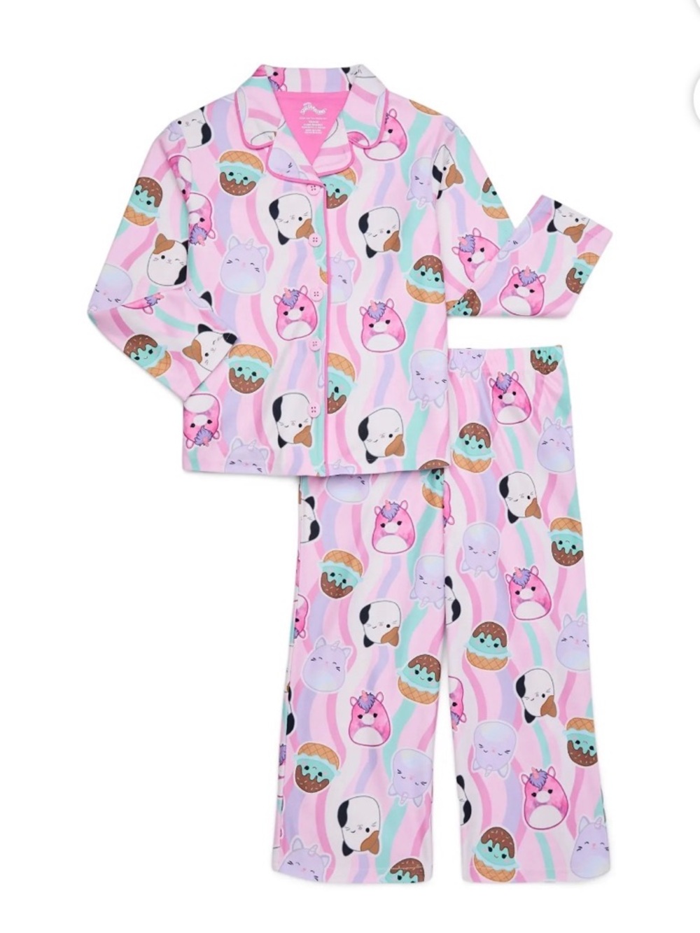 Squishmallows Girls Long-Sleeve Button-Front Top and Pants Pajama Set 14-16 XL